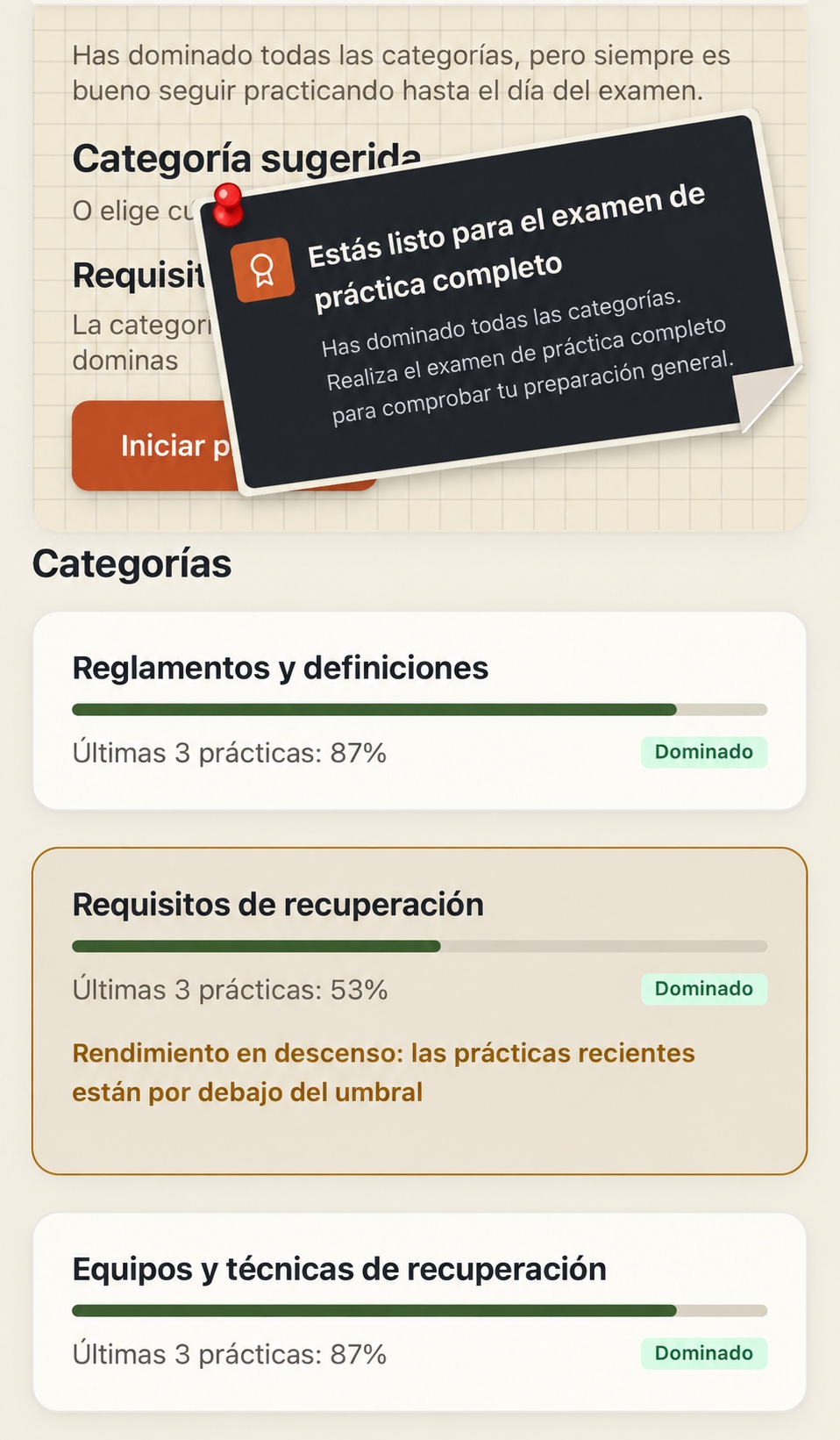Una categoría dominada cuyo rendimiento reciente bajó del nivel requerido